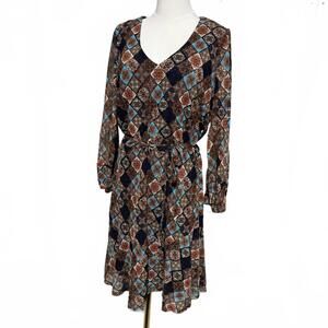 Cato Long Sleeve Mesh Midi Knee Length Dress, Business Casual Boho, Large